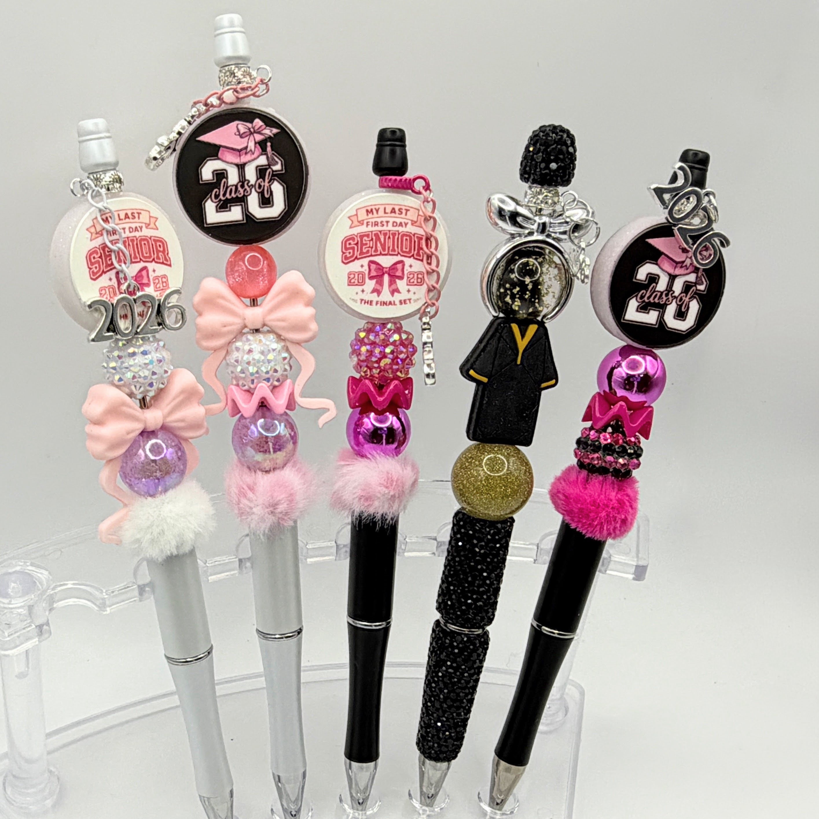 Class of 2026 Graduation Beaded Pens – Pink & Black Senior Pens – Choose Your Style A–E – Handmade Graduation Gifts