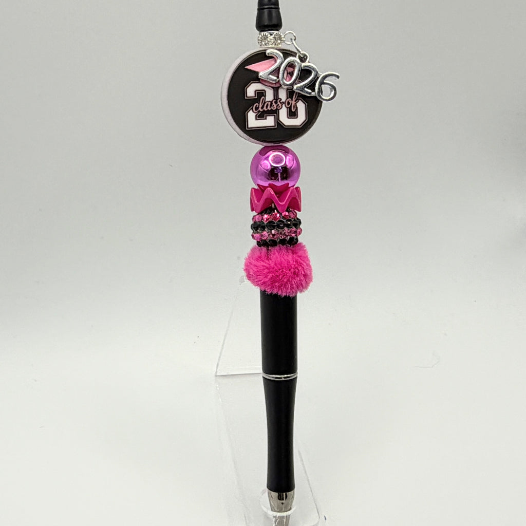 Class of 2026 Graduation Beaded Pens – Pink & Black Senior Pens – Choose Your Style A–E – Handmade Graduation Gifts