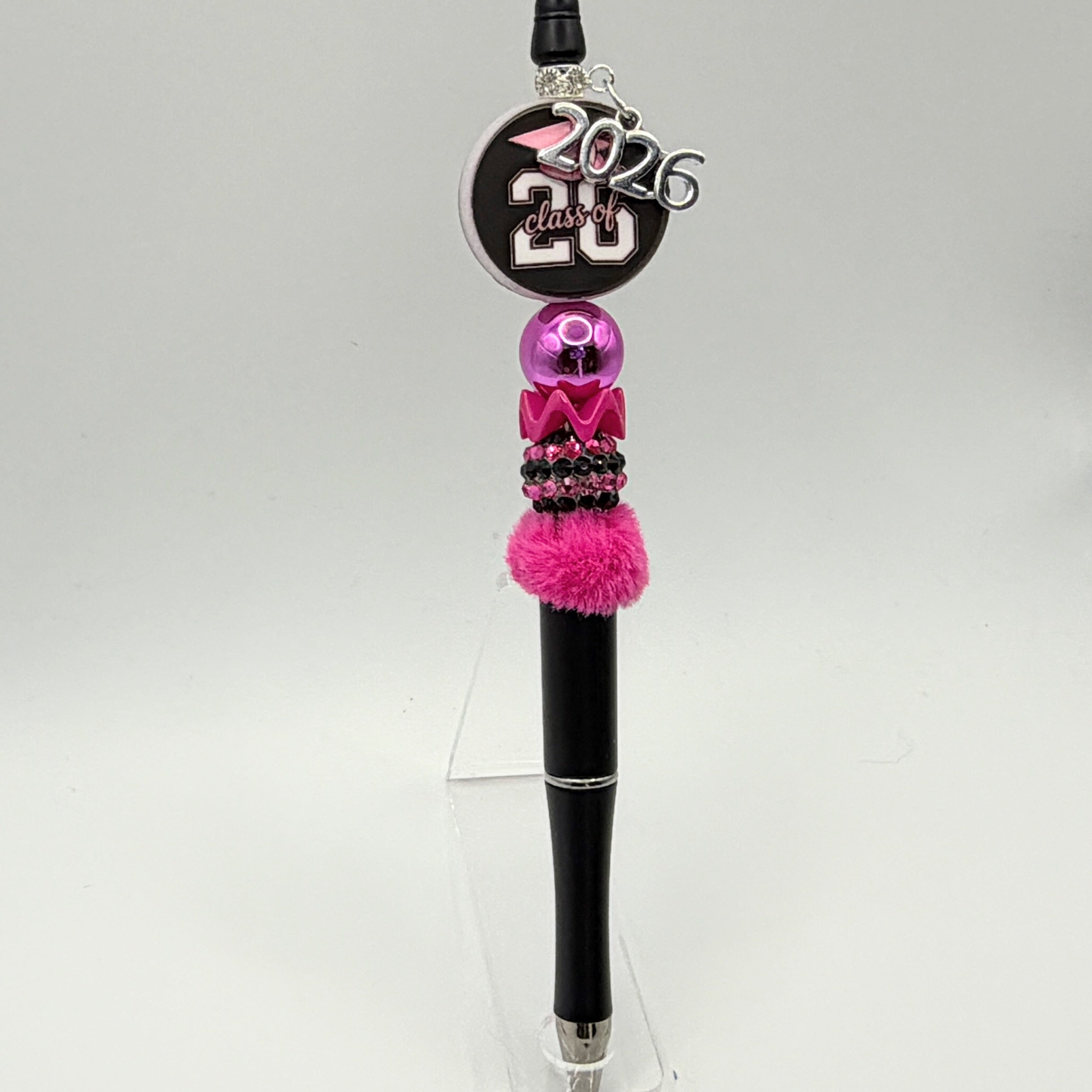 Class of 2026 Graduation Beaded Pens – Pink & Black Senior Pens – Choose Your Style A–E – Handmade Graduation Gifts