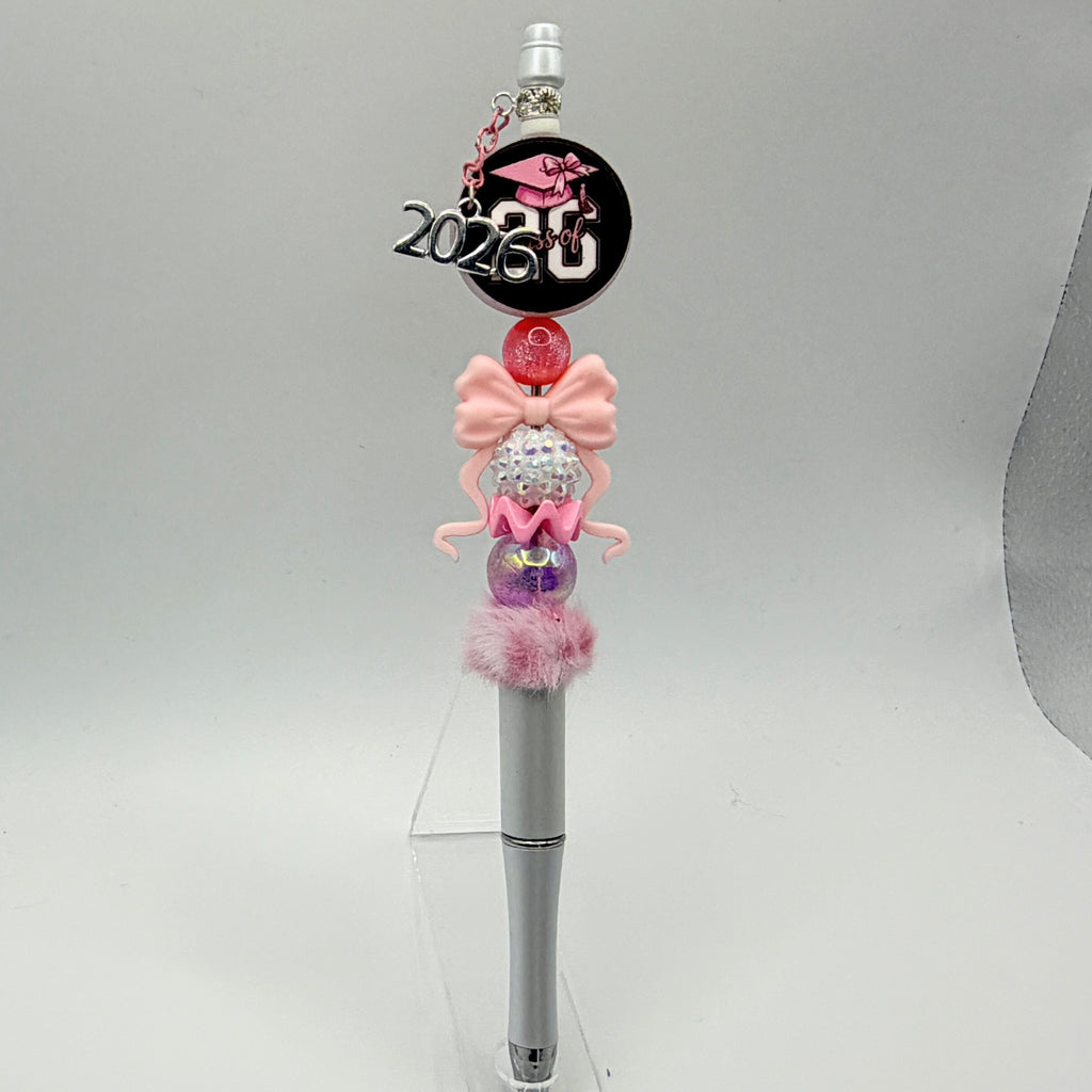 Class of 2026 Graduation Beaded Pens – Pink & Black Senior Pens – Choose Your Style A–E – Handmade Graduation Gifts