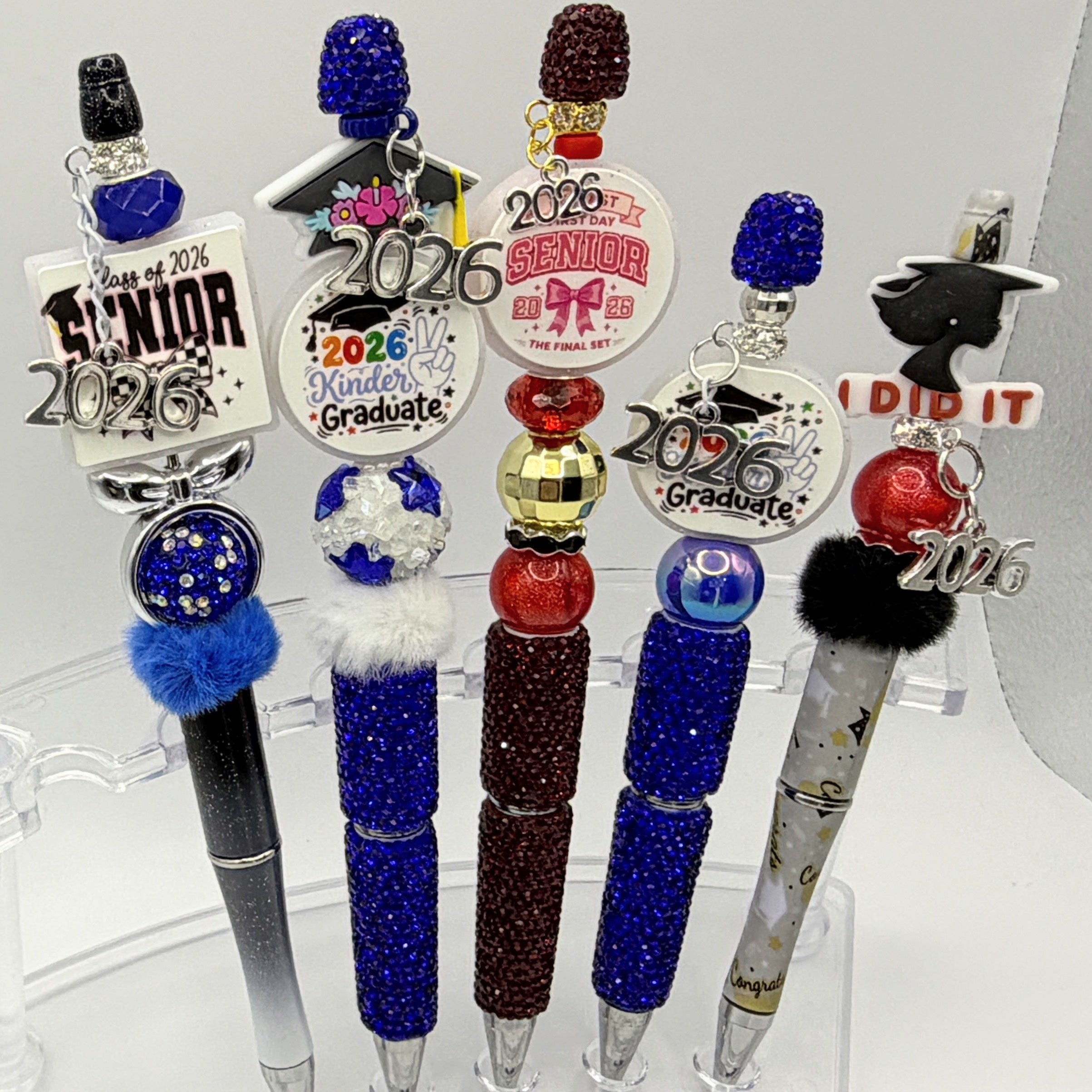 Class of 2026 Graduation Beaded Pens – Kindergarten & Senior Graduation Pens – Handmade Glitter Pens – Choose Your Style A–E