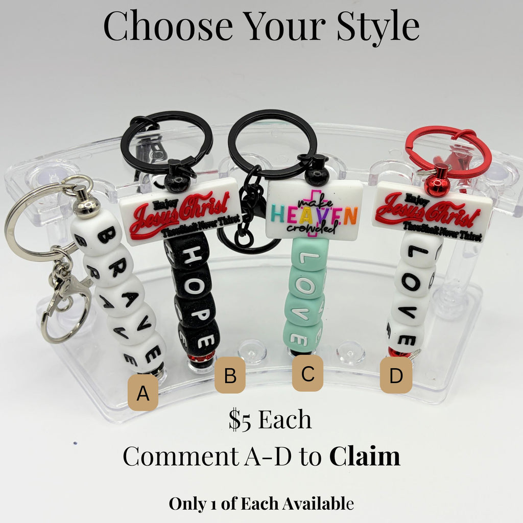 Faith-Inspired Beaded Keychains – “Brave, Hope, Love” Christian Keychains | Choose Your Style A–D
