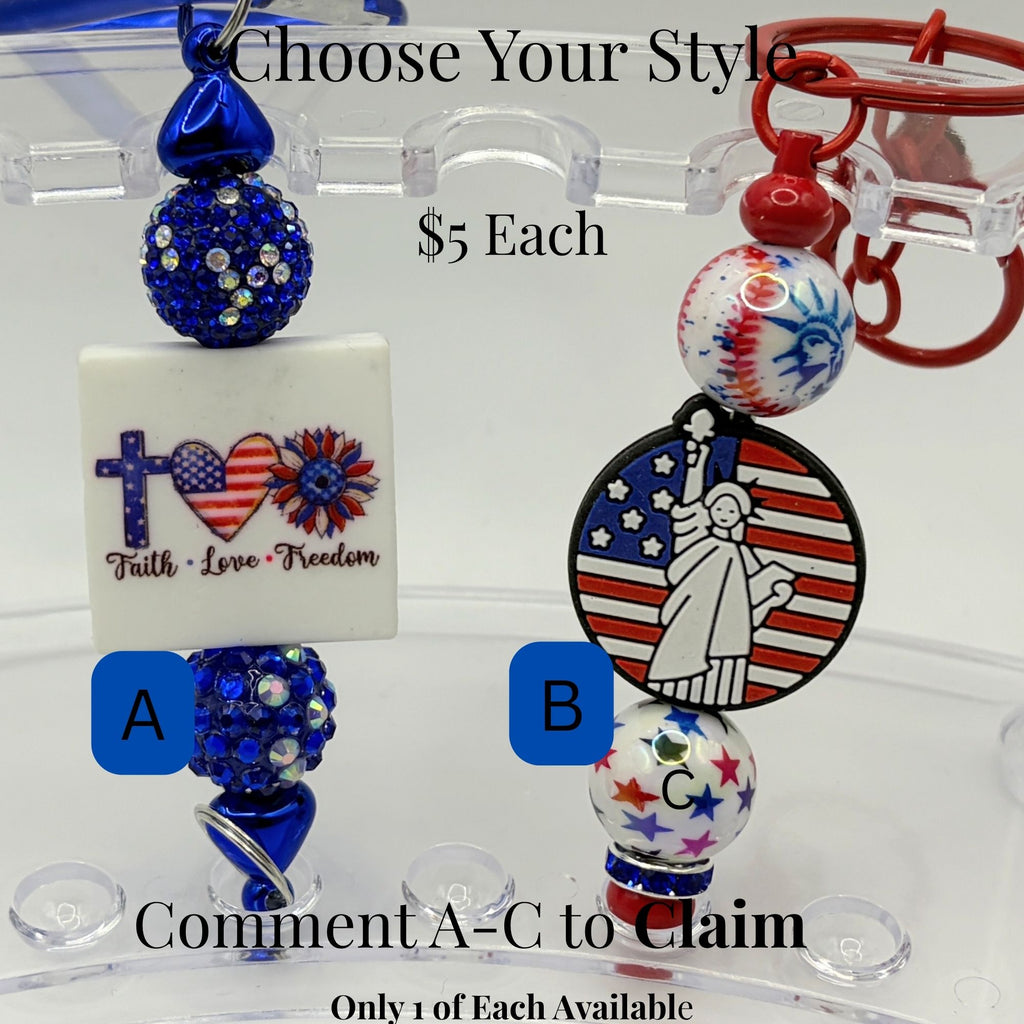 Faith & Patriotic Beaded Keychains – Christian USA Keychains | Faith Love Freedom & Statue of Liberty | Choose Your Style A–B