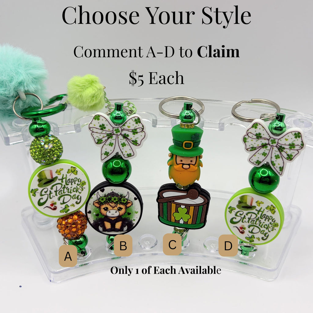 St. Patrick’s Day Beaded Keychains – Lucky Clover & Shamrock Keychains | Cute Green Gift | Choose Your Style A–C