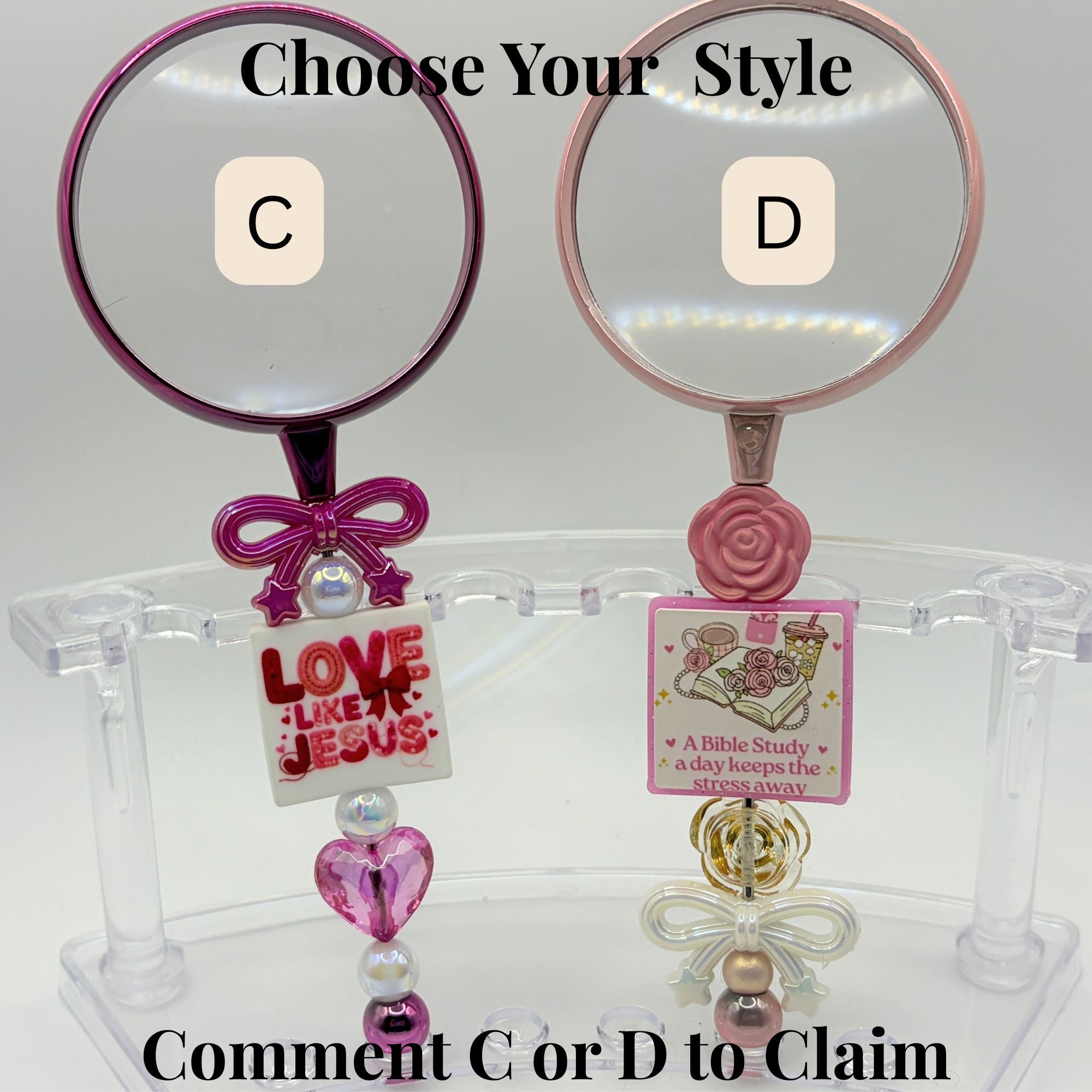 Faith-Inspired Beaded Magnifying Glass – Choose Your Style (A–D) – Prayer Warrior, Cross & Bible Study Designs