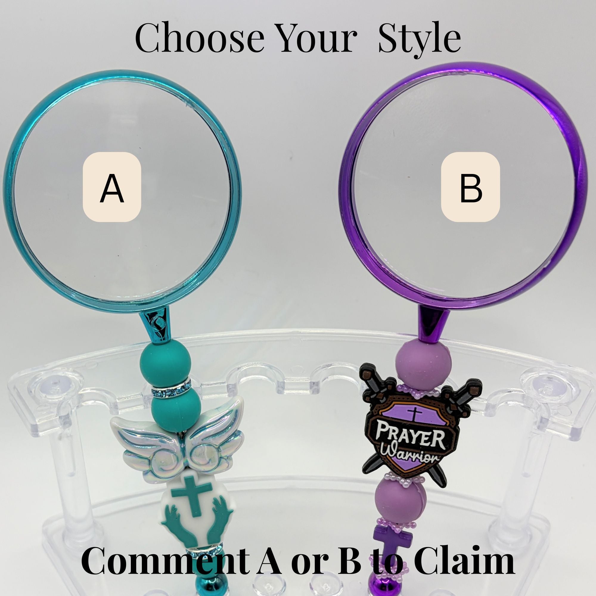 Faith-Inspired Beaded Magnifying Glass – Choose Your Style (A–D) – Prayer Warrior, Cross & Bible Study Designs