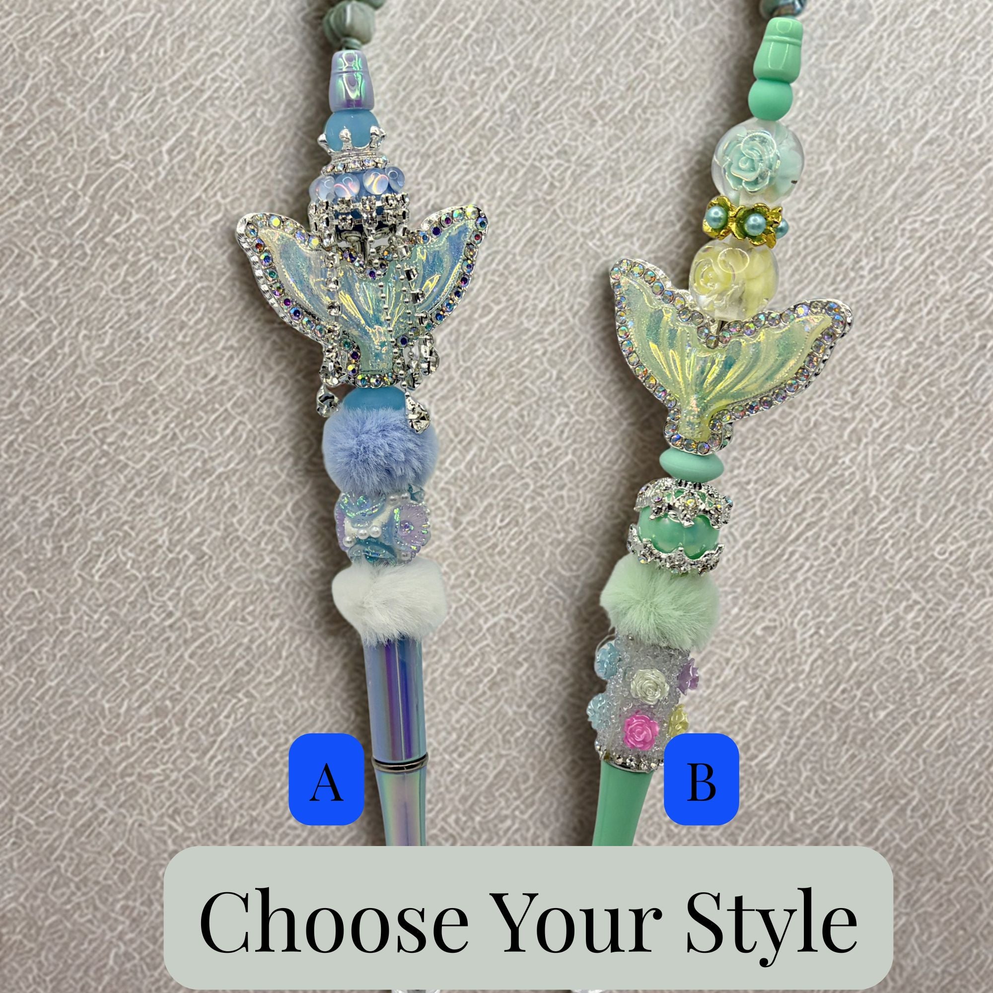 Mermaid Tail Beaded Pens – Coastal Glam Ocean Pens | Rhinestone Mermaid Pens | Choose Your Style A–B