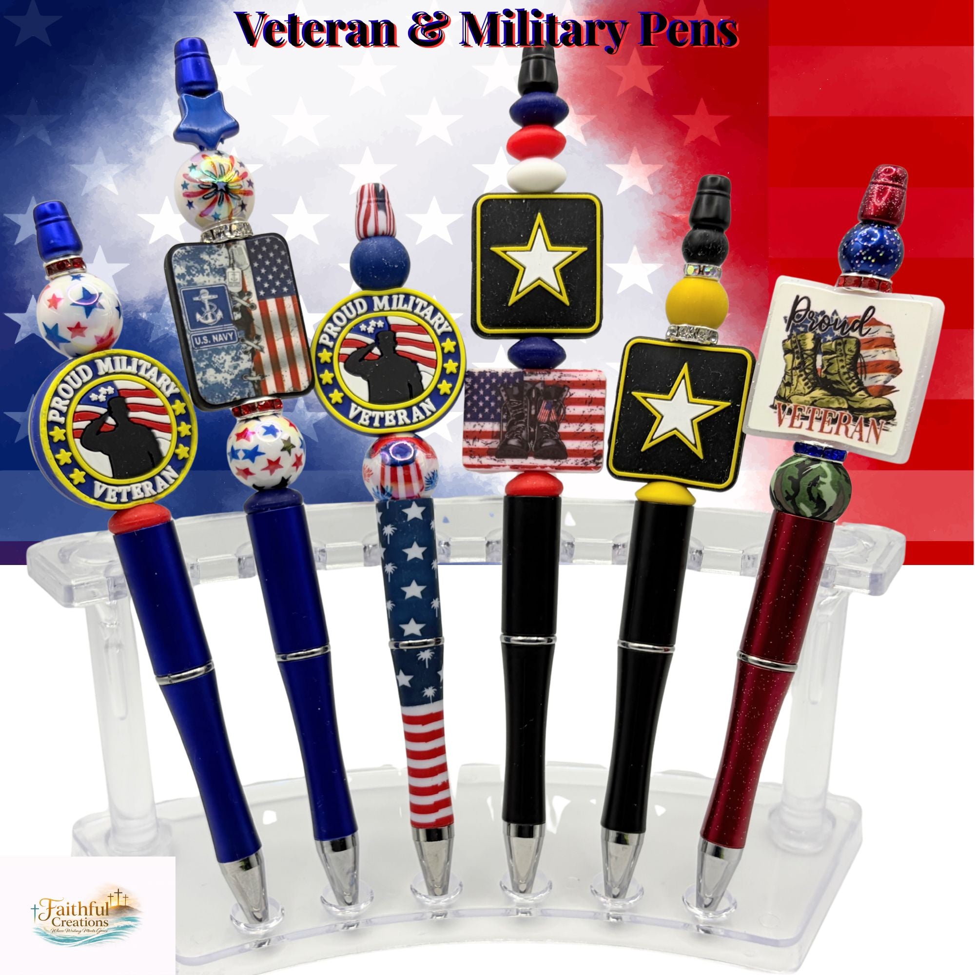 Military & Veteran Patriotic Beaded Pen Collection – Handmade Gift for Service Members