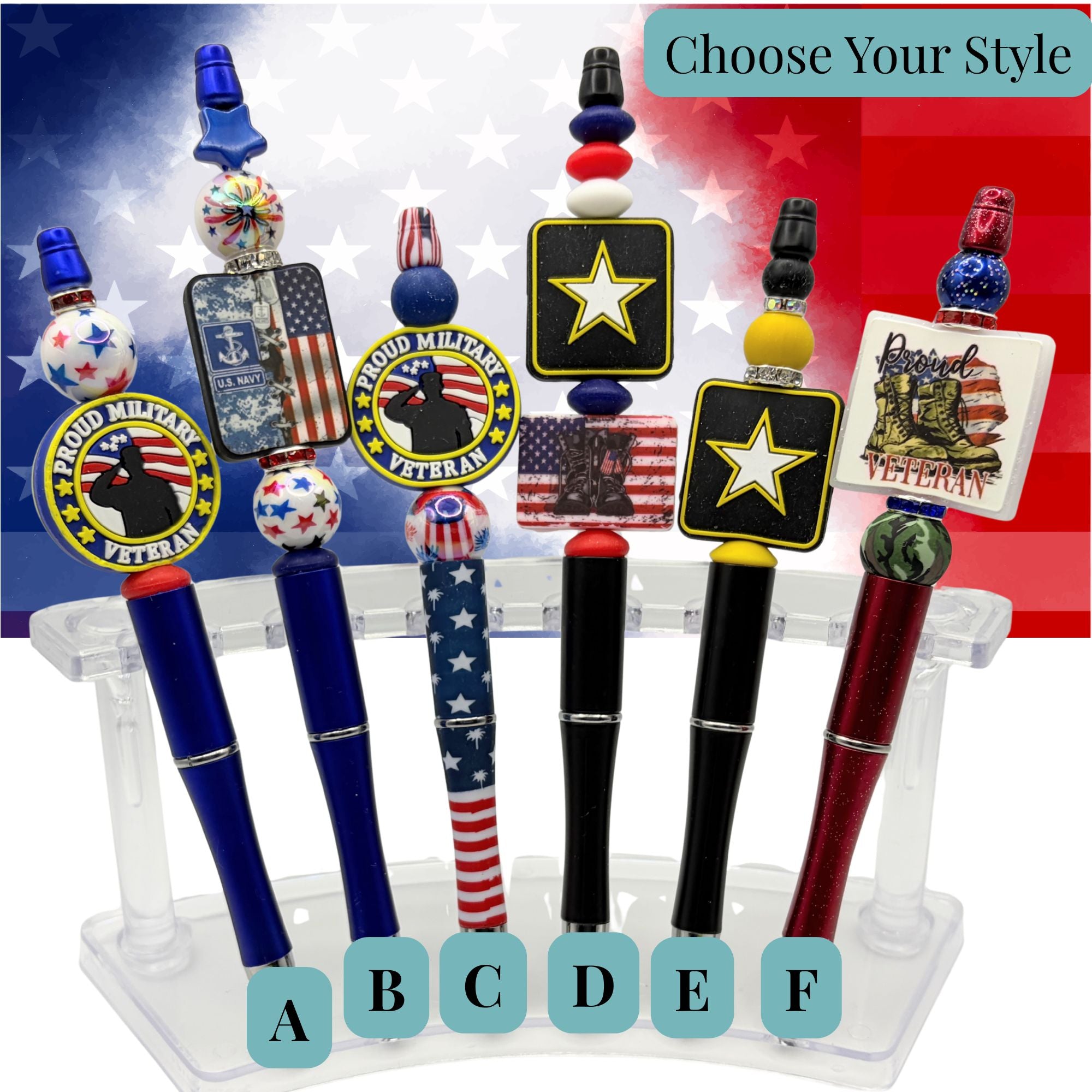 Military & Veteran Patriotic Beaded Pen Collection – Handmade Gift for Service Members