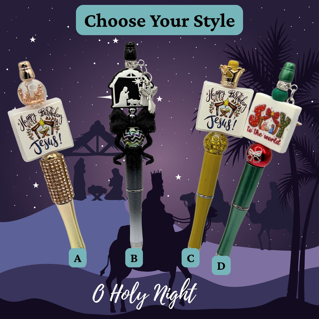 Nativity & Happy Birthday Jesus Beaded Pen Collection | Handmade Christmas Pens