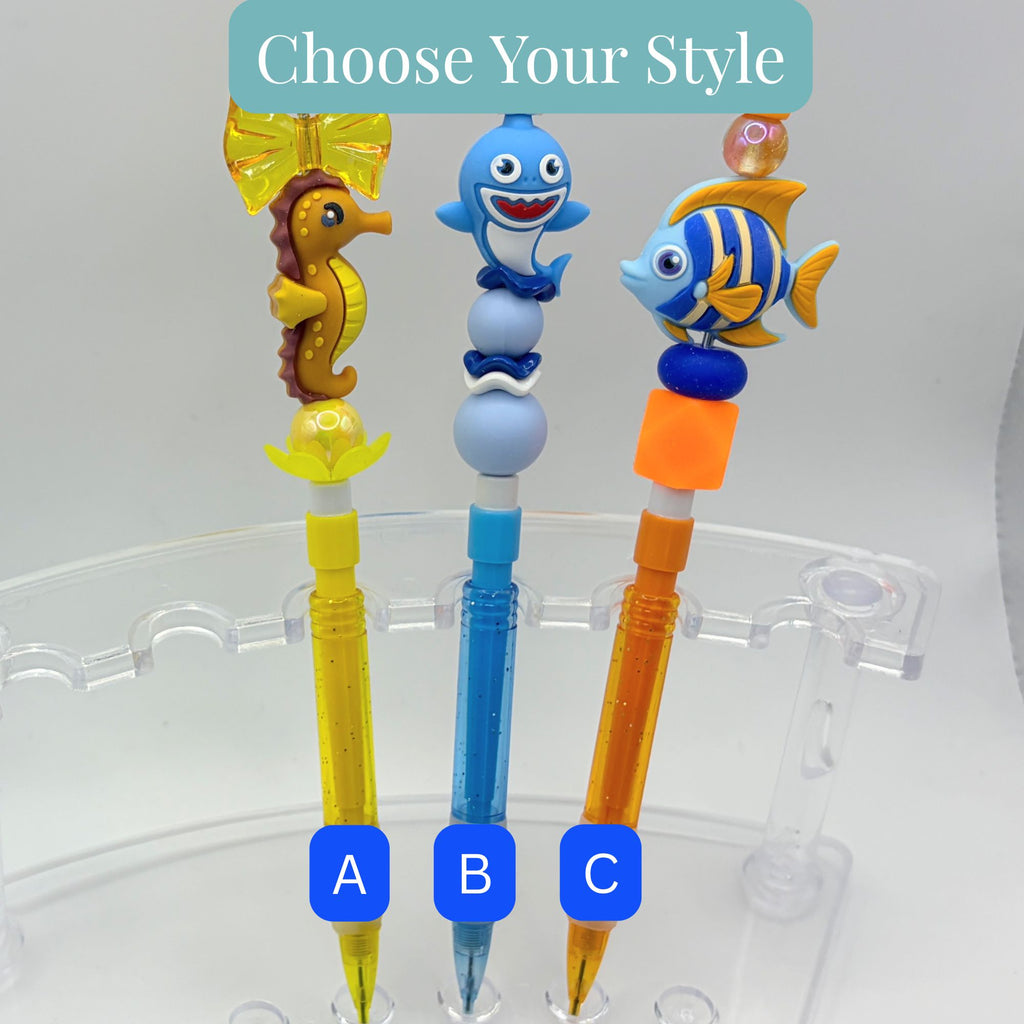 Ocean Animal Beaded Pencils – Kids Fun School Pencils | Seahorse, Shark & Fish | Choose Your Style A–C