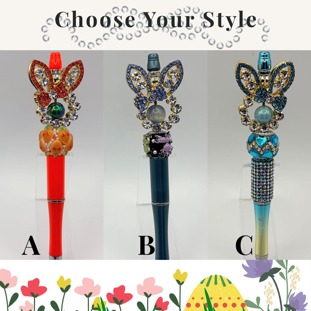 Rhinestone Bunny Beaded Pens | Choose Your Style A–C | Handmade Bling Pens | Cute Easter Statement Pens