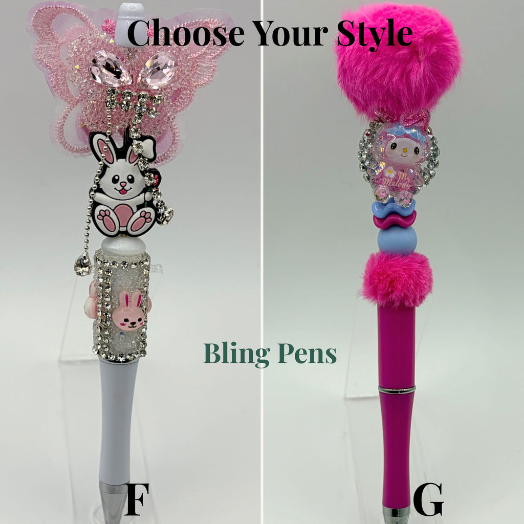 Bling Rhinestone Beaded Pens | Luxury Bunny & Pom Pom Pens | Handmade Statement Pens | Cute Gift Pens | Choose Style F–G