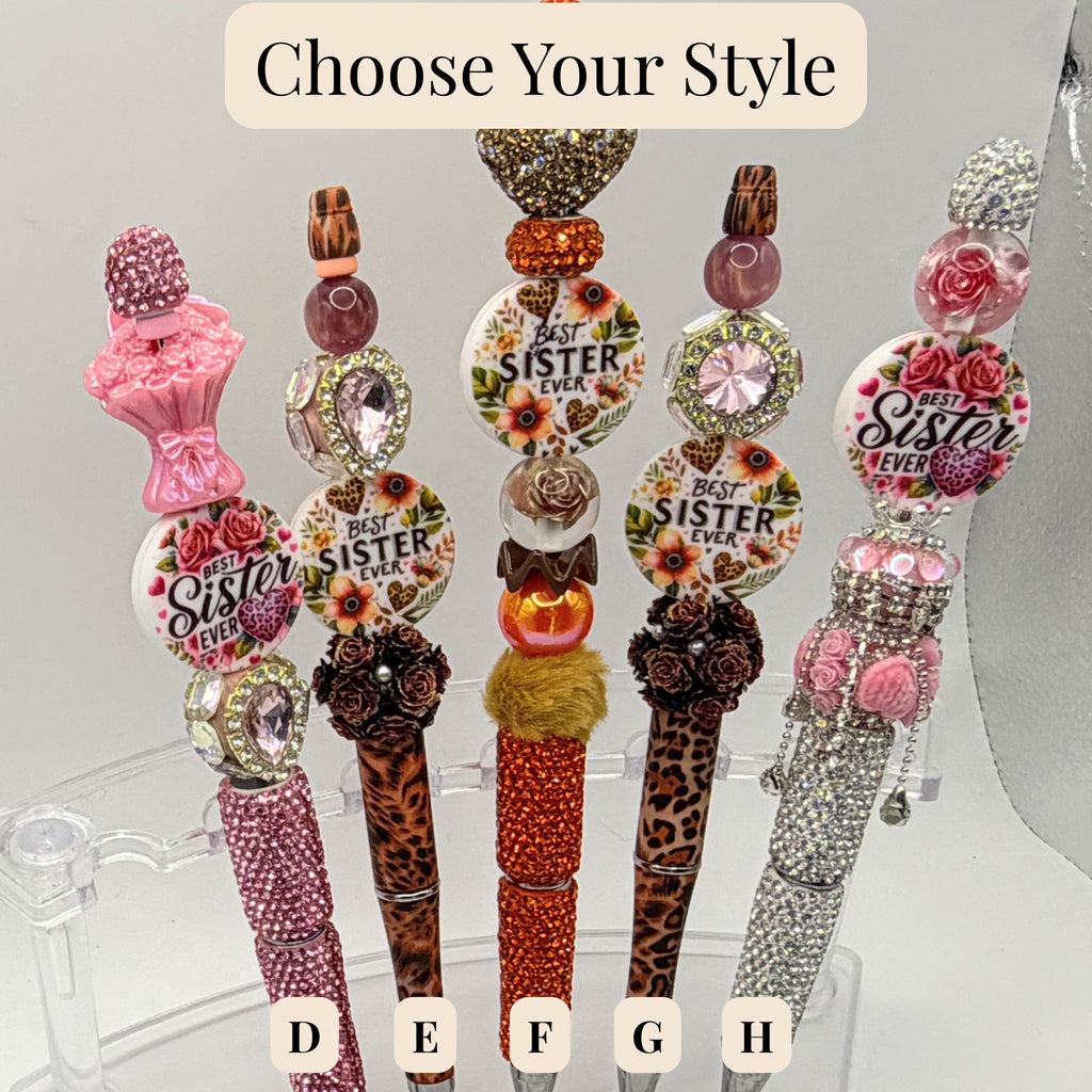 Auntie & Sister Beaded Pens – Choose Your Style A–H | Handmade Gifts for Auntie & Sister | Cute Gift Pens