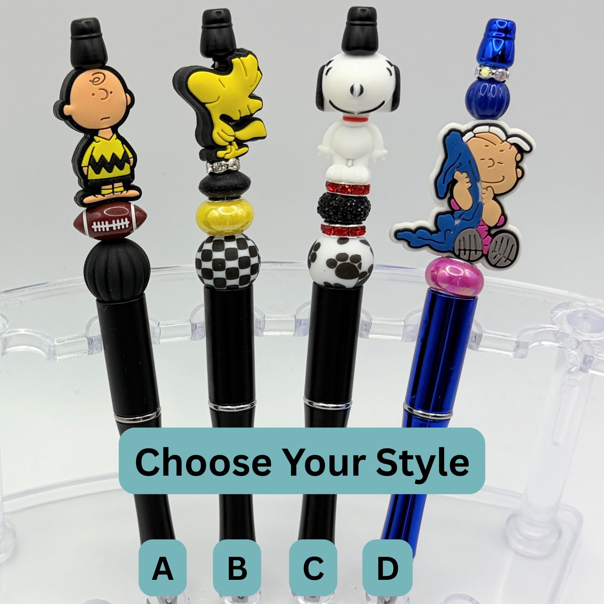 Dad Life Peanuts Character Beaded Pen Collection – Charlie Brown, Woodstock, Snoopy & Sally
