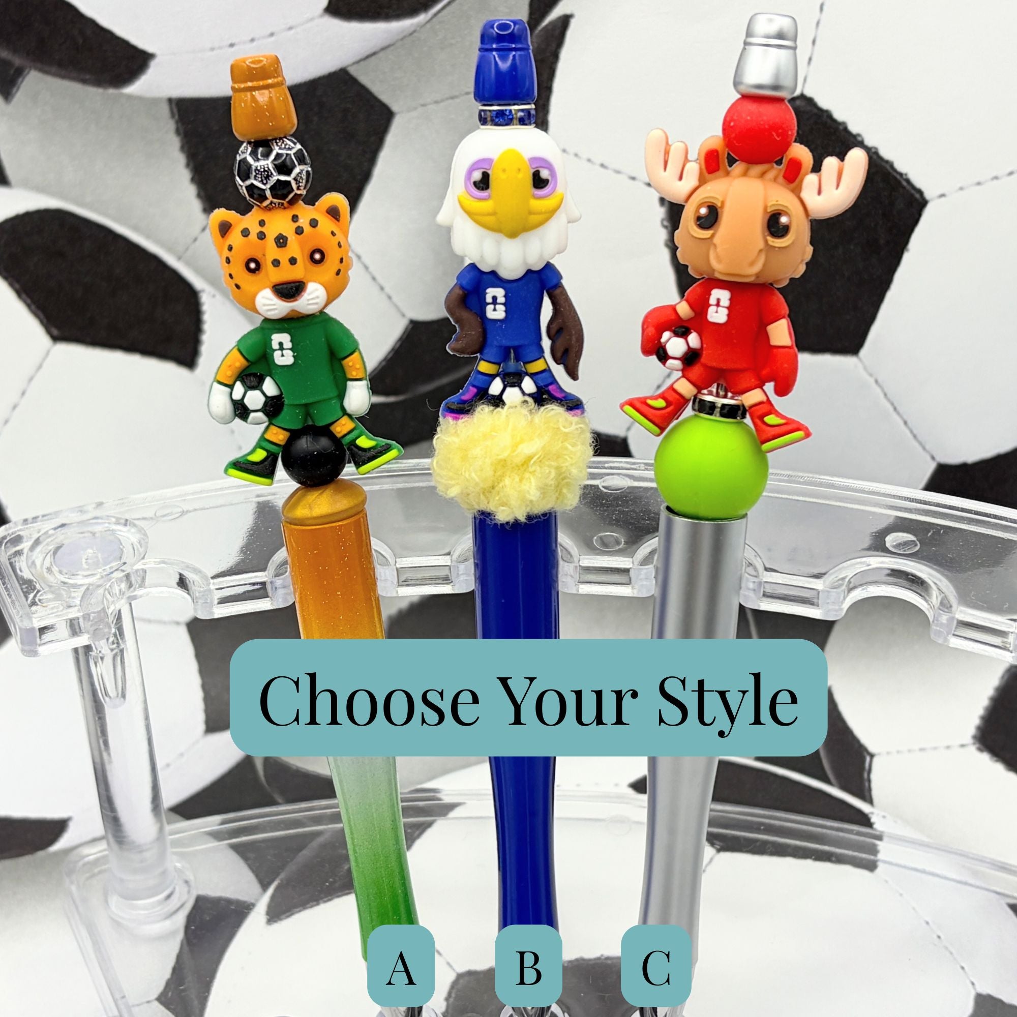 Soccer Mascot Beaded Pen Collection – Choose Your Style A-C