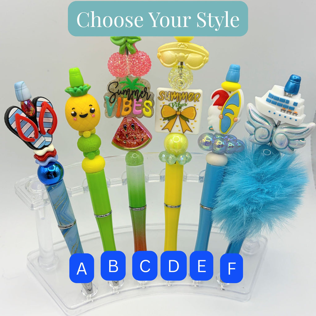 Summer Vibes Beaded Pens – Bright Fun Summer Theme Pens | Pineapple, Watermelon, Beach & Cruise | Choose Your Style A–F
