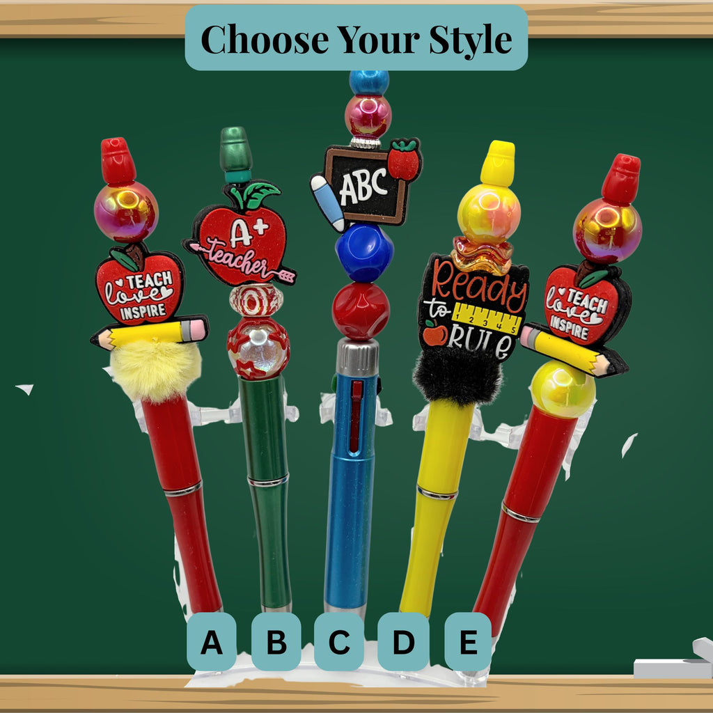 ✏️Teacher Beaded Pen Collection – Apple, School Bus, Books & Classroom Gifts✏️