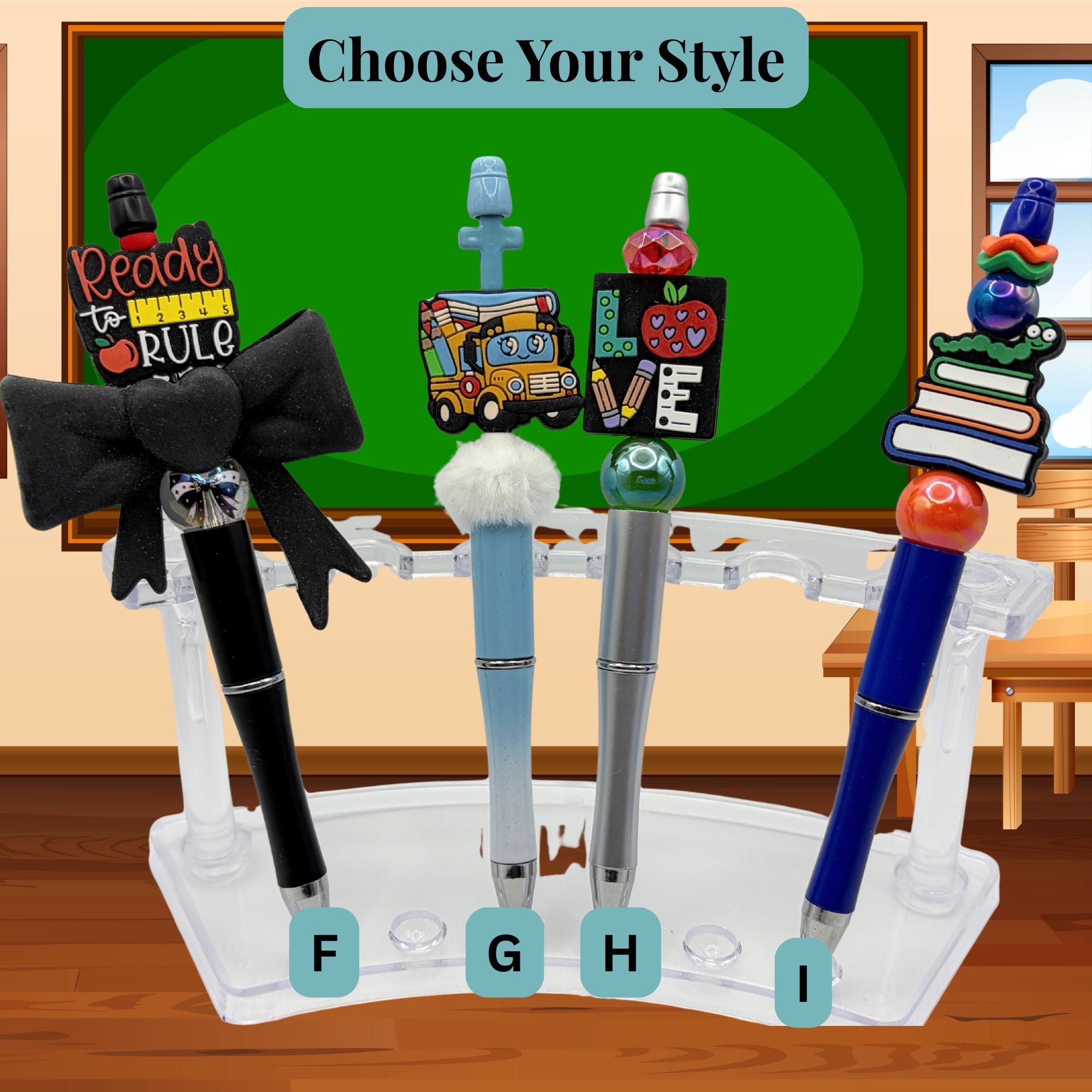 ✏️Teacher Beaded Pen Collection – Apple, School Bus, Books & Classroom Gifts✏️