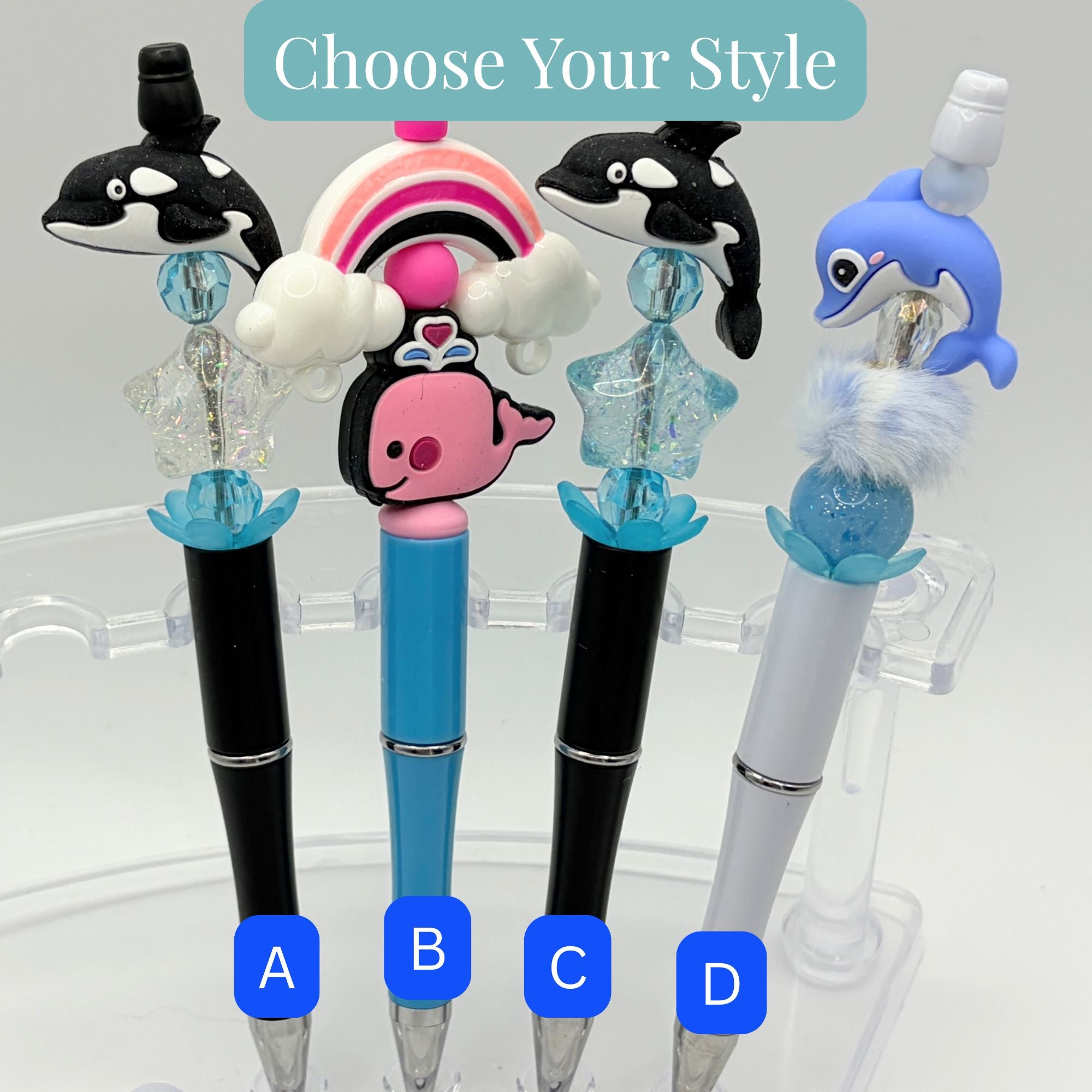 Whale & Dolphin Beaded Pens – Coastal Ocean Theme Pens | Orca, Dolphin & Whale | Choose Your Style A–D