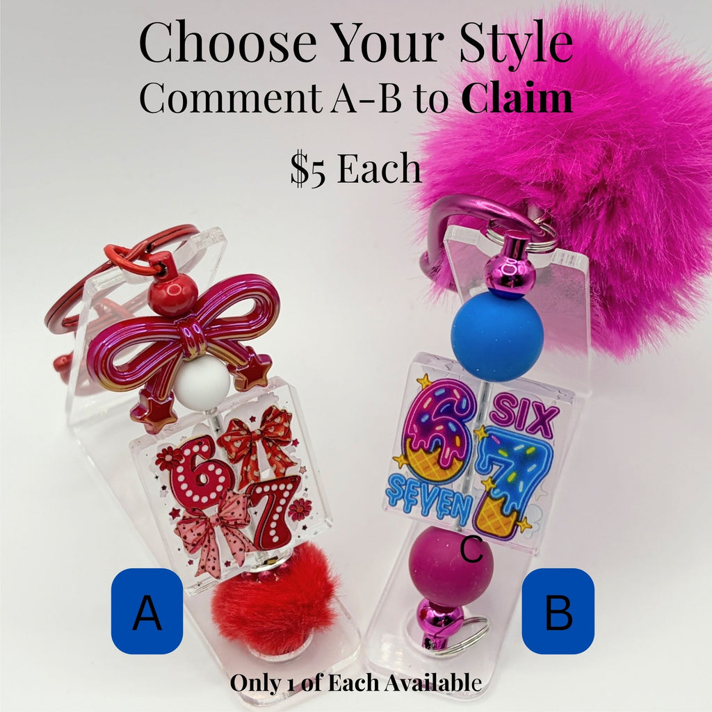 Cute Birthday Beaded Keychains – “6 & 7” Number Keychains with Puff | Fun Gift for Girls & Kids | Choose Your Style A–B