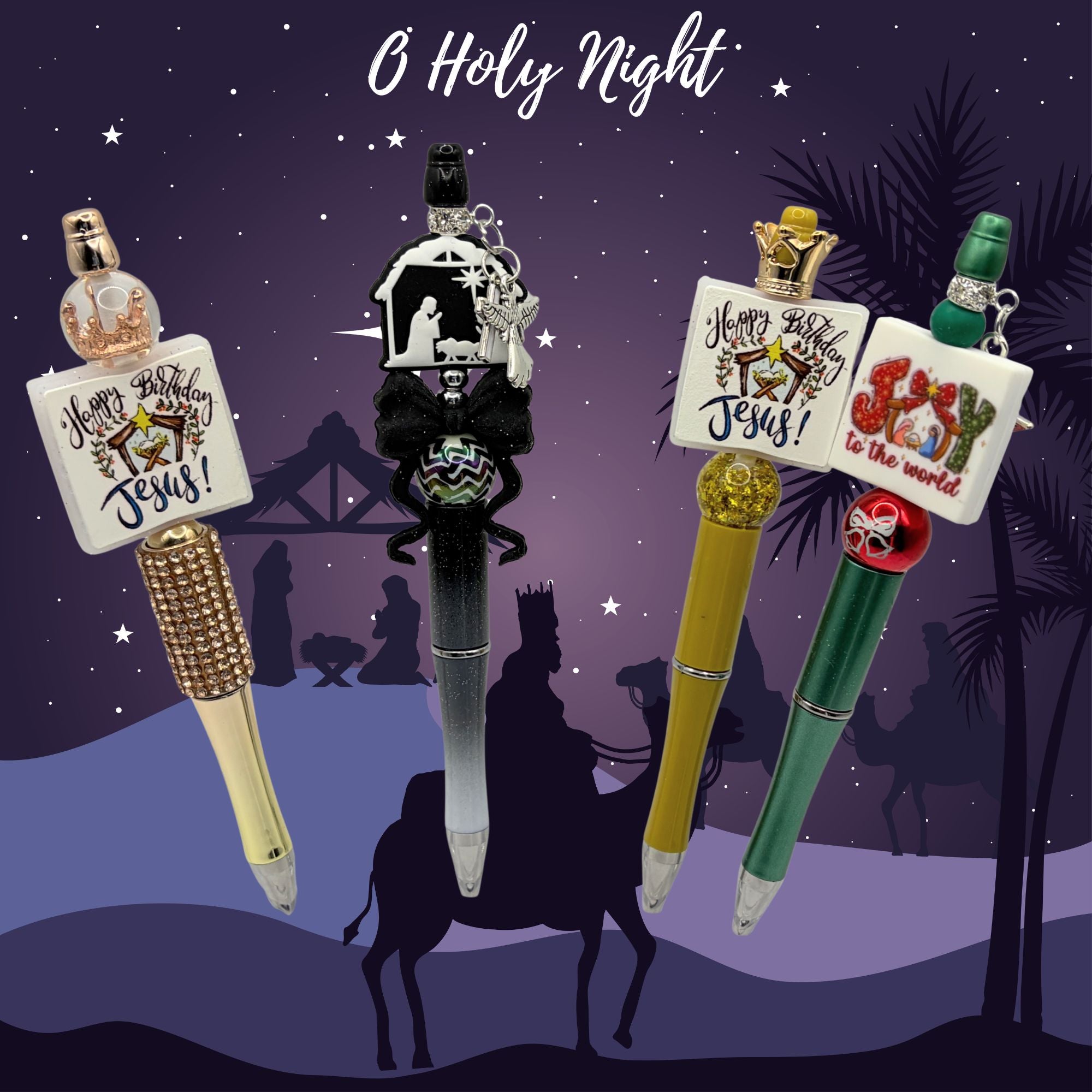 Nativity & Happy Birthday Jesus Beaded Pen Collection | Handmade Christmas Pens