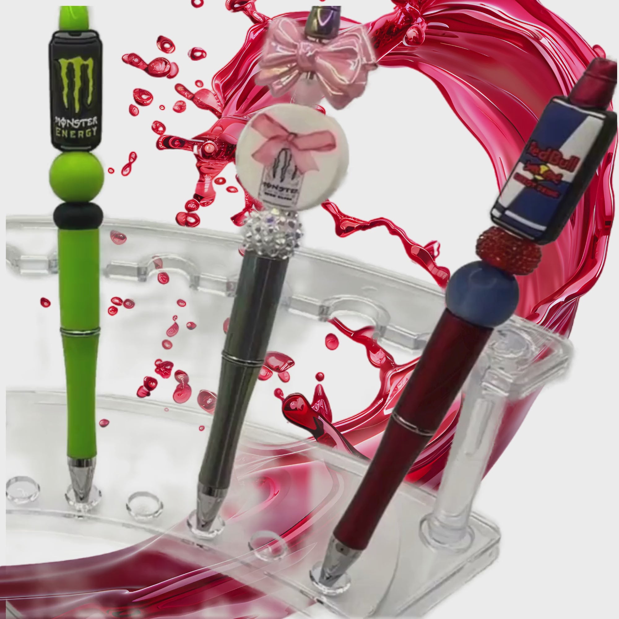 Energy Drink Beaded Pen Collection – Monster & Red Bull Inspired Handmade Pens